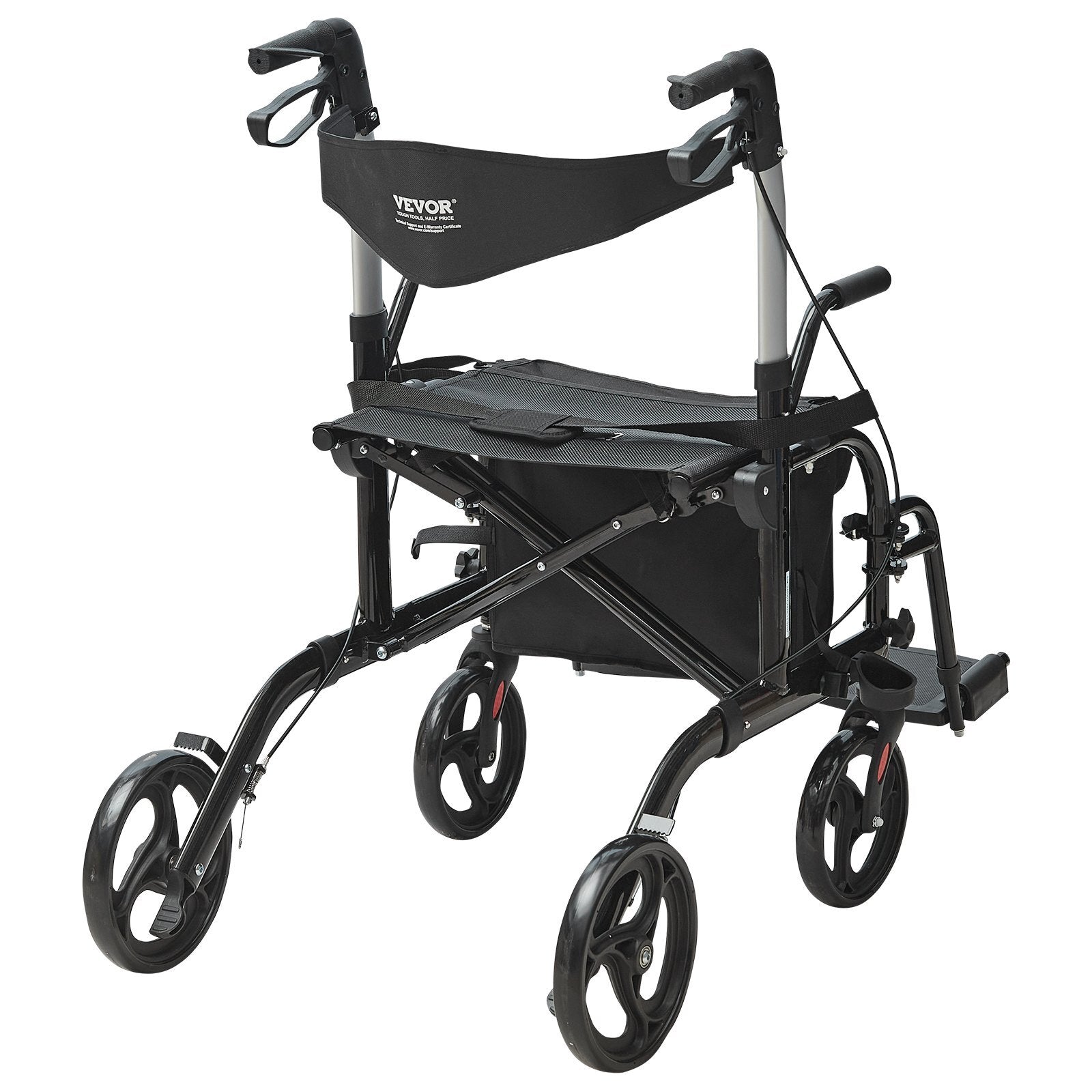 2 in 1 Rollator Walker & Transport Chair for Seniors, Folding Rolling Walker Wheelchair Combo & Footrests, Lightweight Aluminum Mobility Walker with Adjustable Handle, All Terrain Wheels, 300LBS