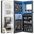 42.5 Inches Lockable Jewelry Mirror Wall Cabinet with 3-Color LED Lights-Black - Color: Black
